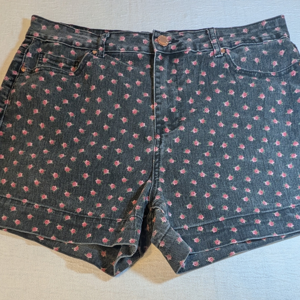 Forever 21 Gray Jean Shorts with Pink Floral Pattern